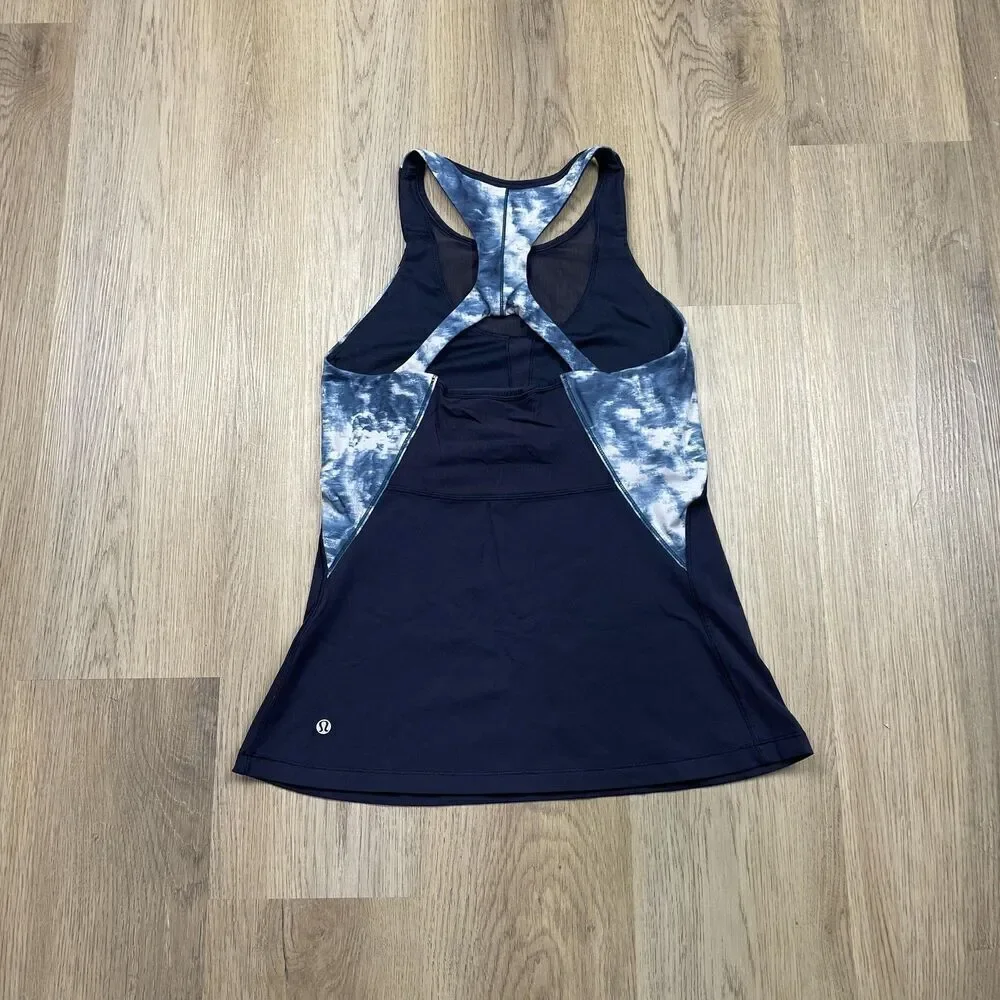 Lululemon Tank Top Womens 8 Blue Tie Dye Racerback Athletic Yoga Gym Mesh Panel